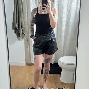 Free People High Waist Black Leather Shorts